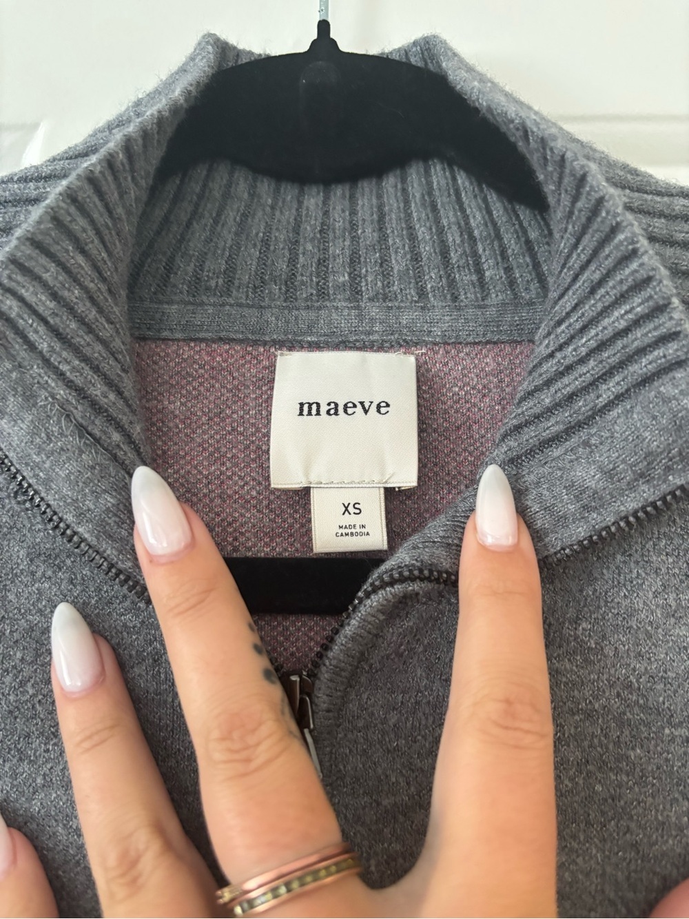 Maeve by Anthropologie Gray Floral Quarter Zip Sweater | XS | Cozy Knit Pullover - Picture 7 of 8